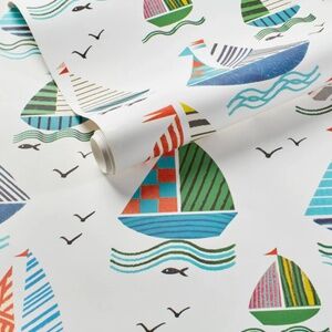 Annie Selke Sailboats Multi Wallpaper Roll New